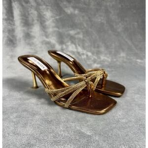Steve Madden Jazzee Rhinestone Heel Sandals, Bronze Size 7.5 Dressy Formal Brown